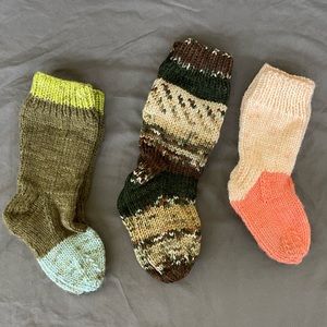 Three Pairs of Hand Knit Children’s Socks Size 1